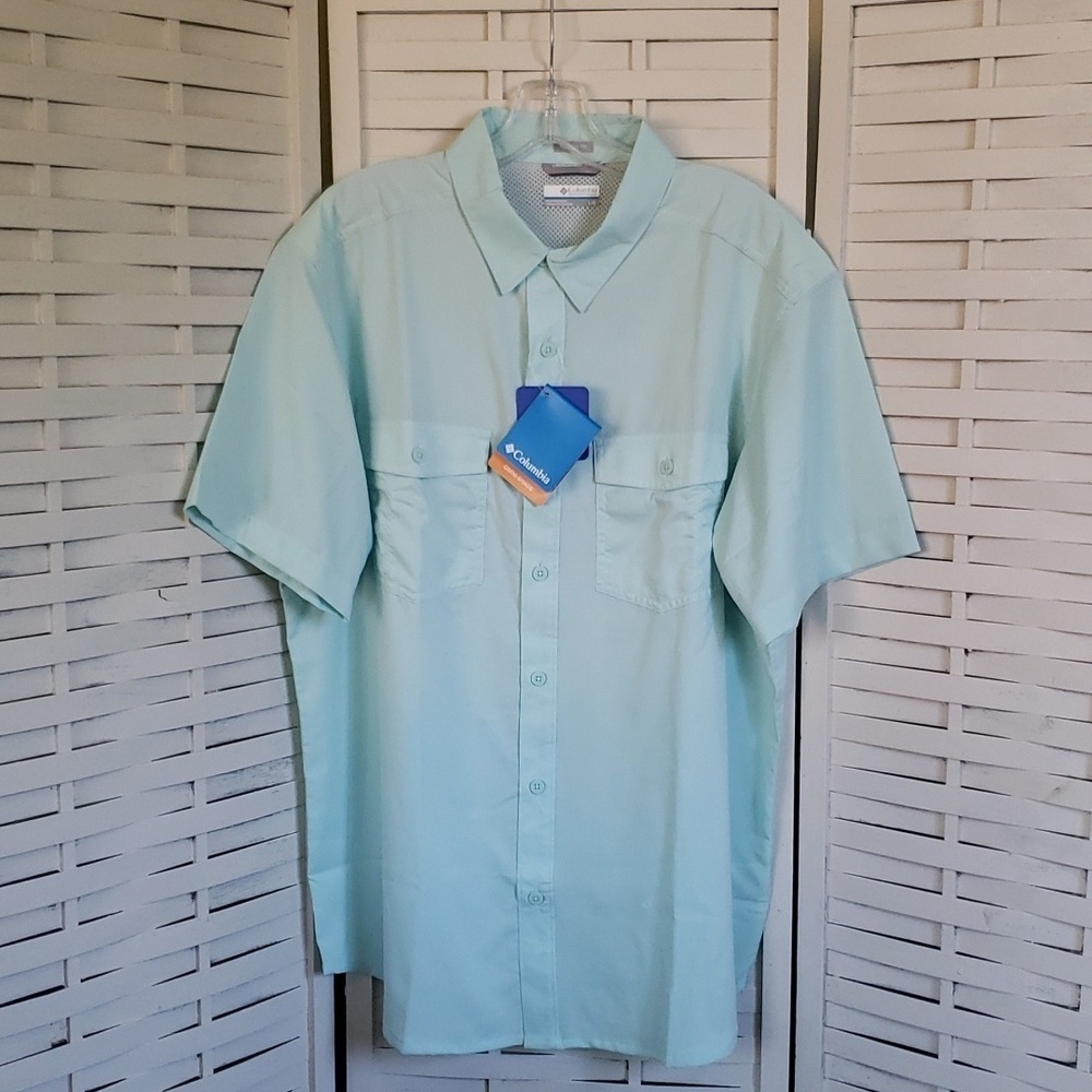 Columbia mint green short sleeves button down mens shirt omni shade new L